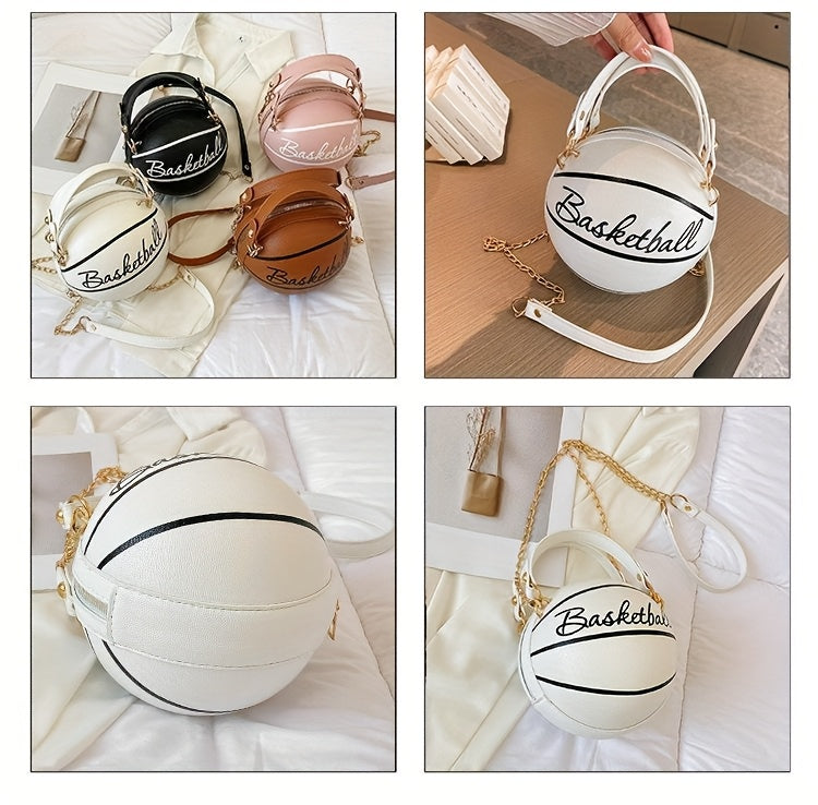 Stylish Women's Basketball Crossbody Bag - Chic PU Shoulder Bag with Zip Closure, Polyester Lining, Perfect for Sports Enthusiasts, Basketball Messenger Mini Round Bag PU Clutch, Suitable for Dates, Work, Vacation, Parties, C